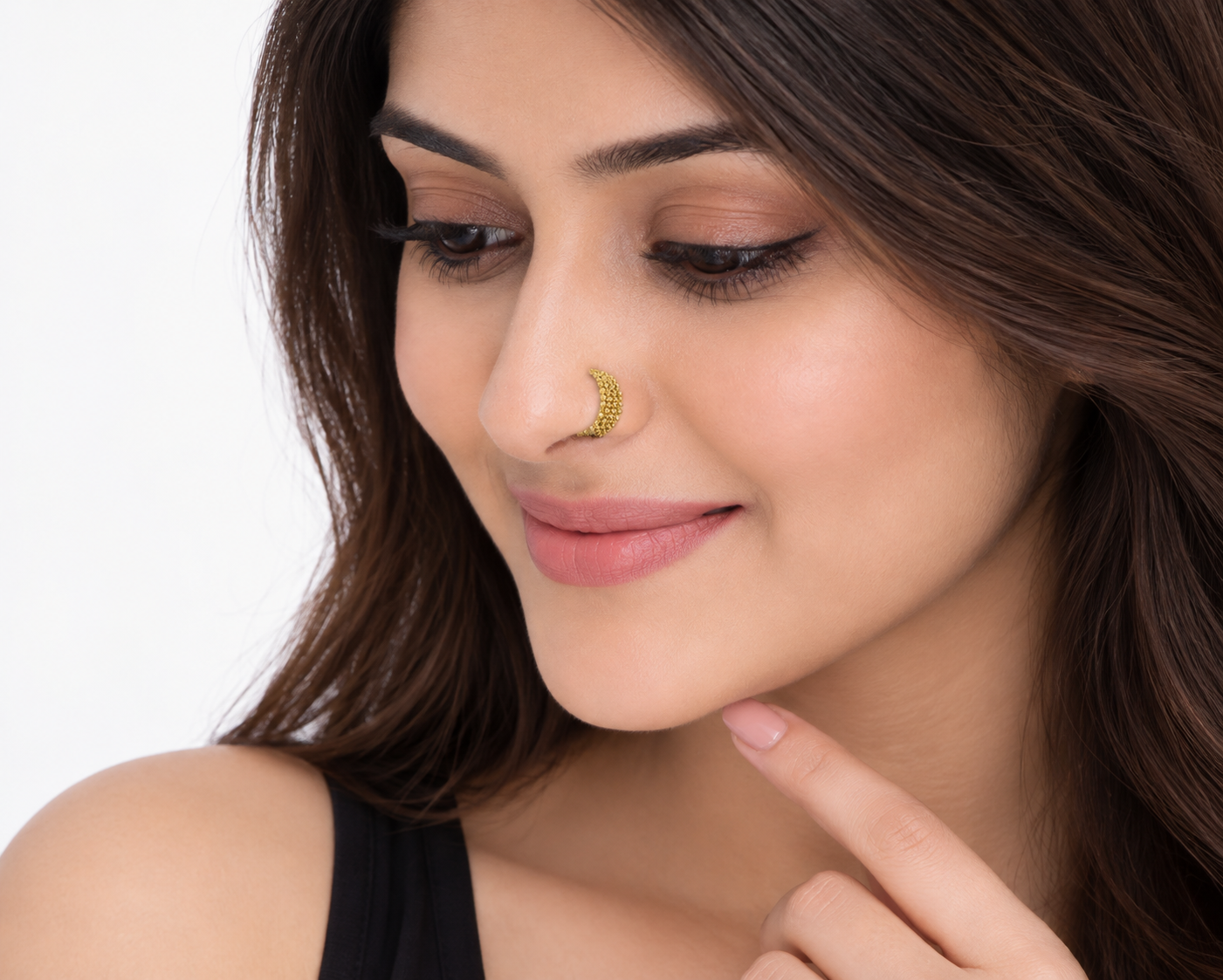 9K Gold Beaded Crescent Hoop Nose Ring 5