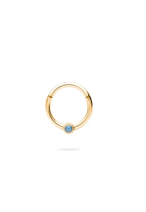 9KT Gold Blue Stone Septum Nose Ring 6