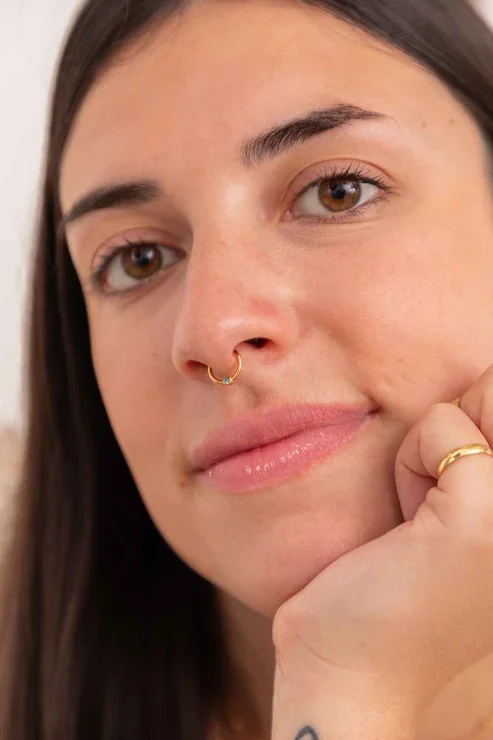 9KT Gold Blue Stone Septum Nose Ring 7