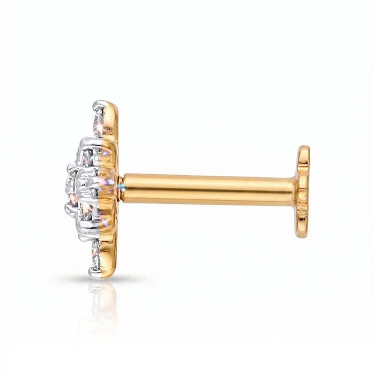 9KT Gold Diamond Floral Nose Pin for Women 2