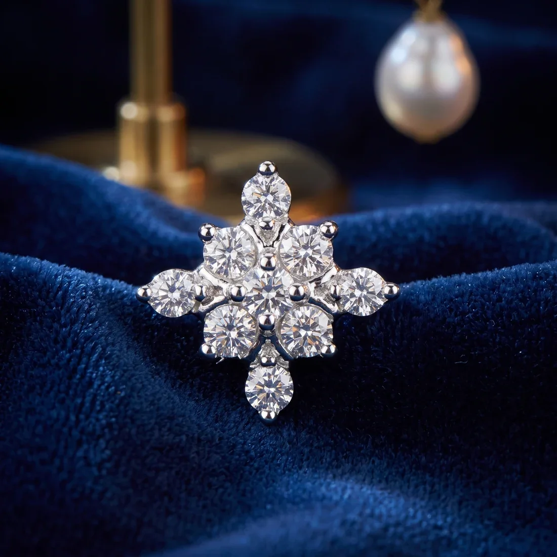 9KT Gold Diamond Floral Nose Pin for Women 3