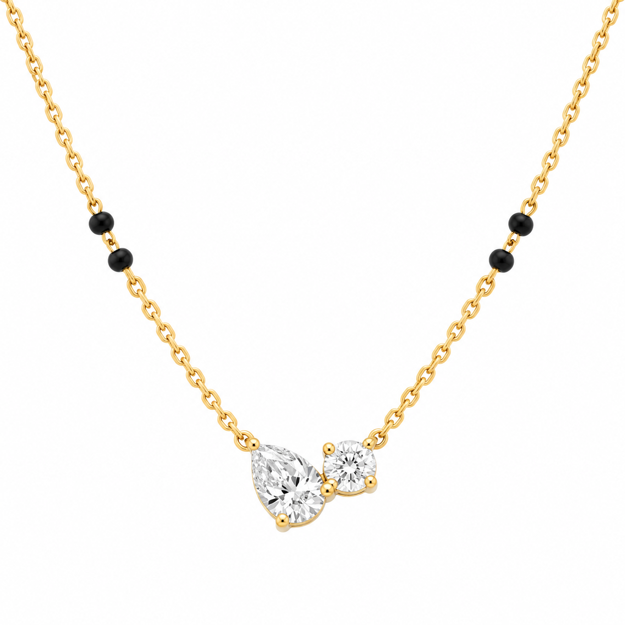9KT Gold Toi et Moi Pear and Round Diamond Mangalsutra 3