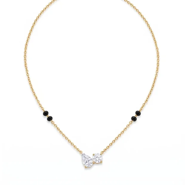 9KT Gold Toi et Moi Pear and Round Diamond Mangalsutra 5