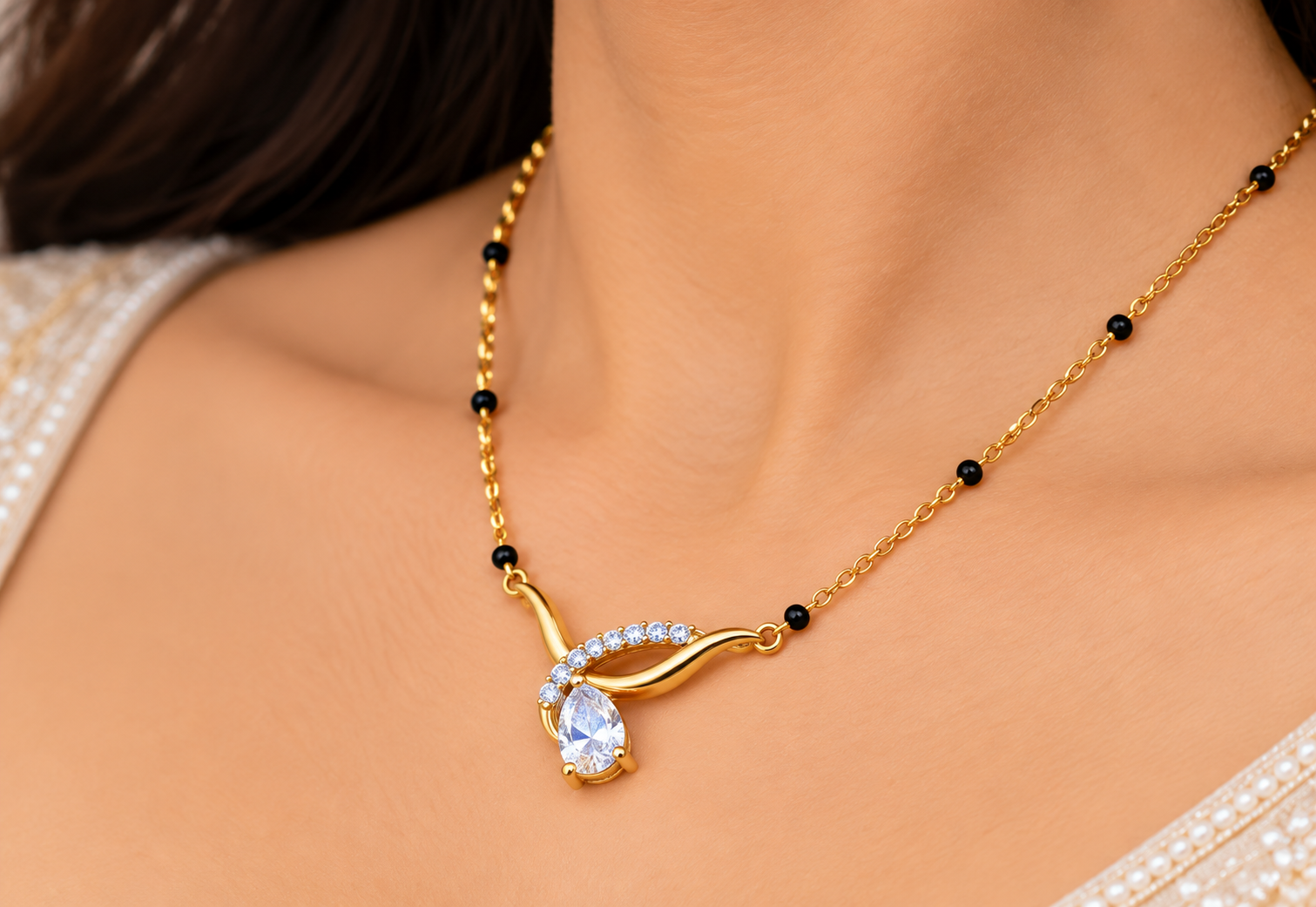 9KT Gold Interlocking Pear Diamond Mangalsutra 2