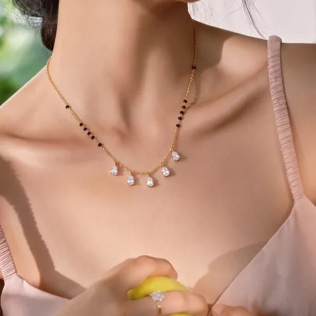 9KT Gold Pear Diamond Mangalsutra Necklace for Women 2
