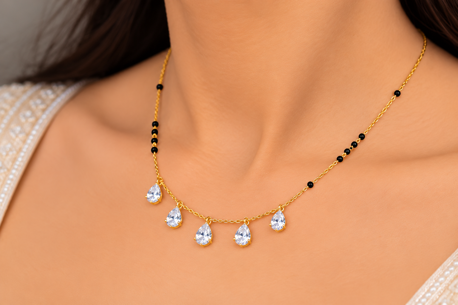 9KT Gold Pear Diamond Mangalsutra Necklace for Women 3