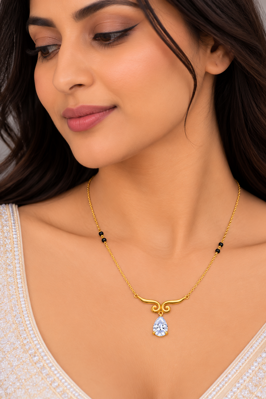 9KT Gold Teardrop Diamond Mangalsutra for Women 3