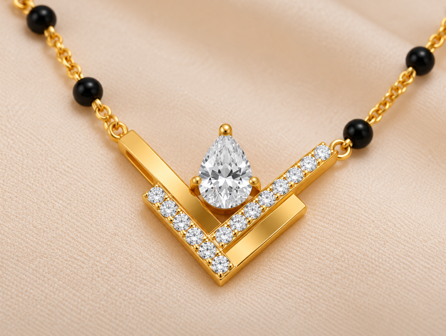 9KT Gold V-Shaped Diamond Mangalsutra for Women 3