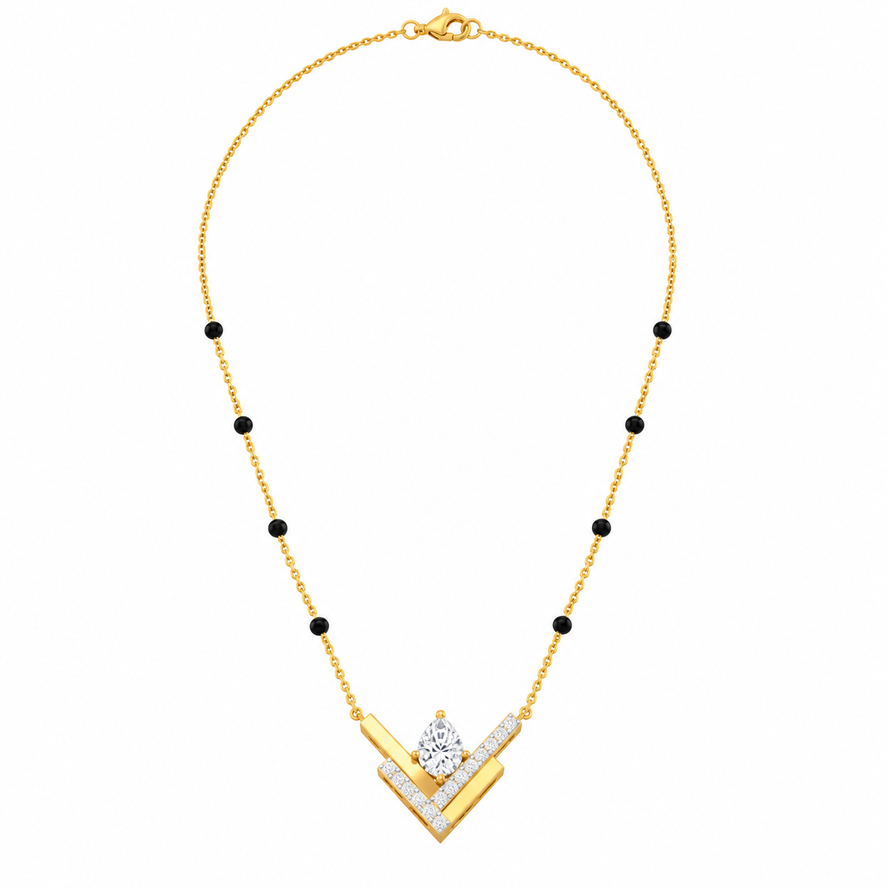 9KT Gold V-Shaped Diamond Mangalsutra for Women 4