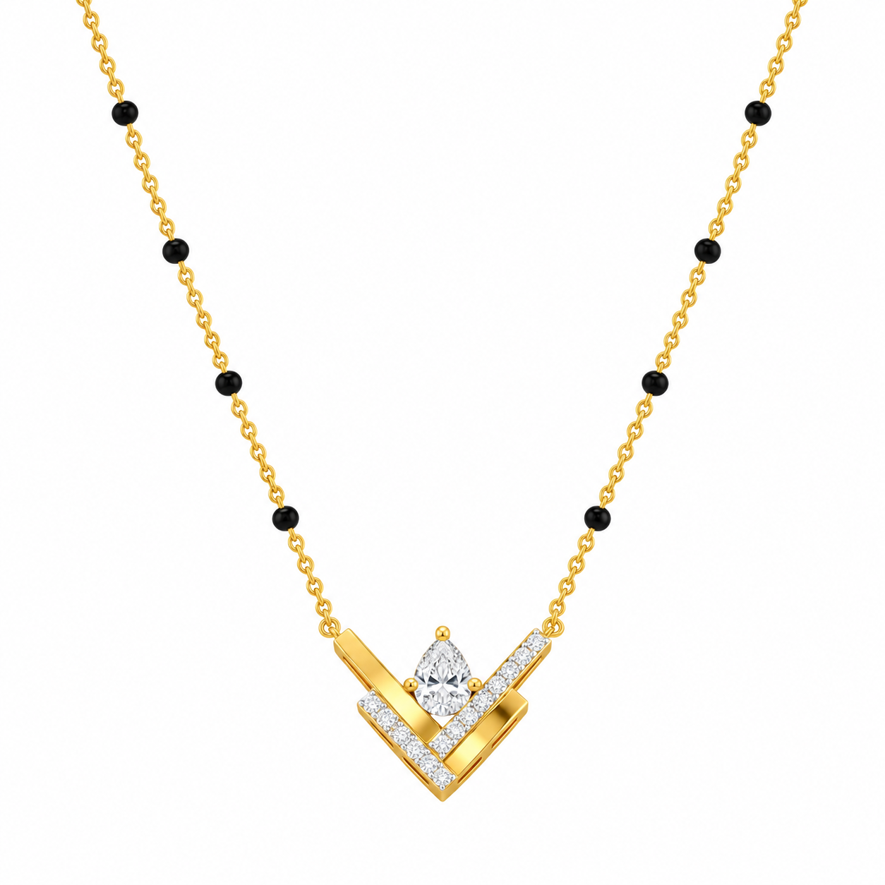9KT Gold V-Shaped Diamond Mangalsutra for Women 5