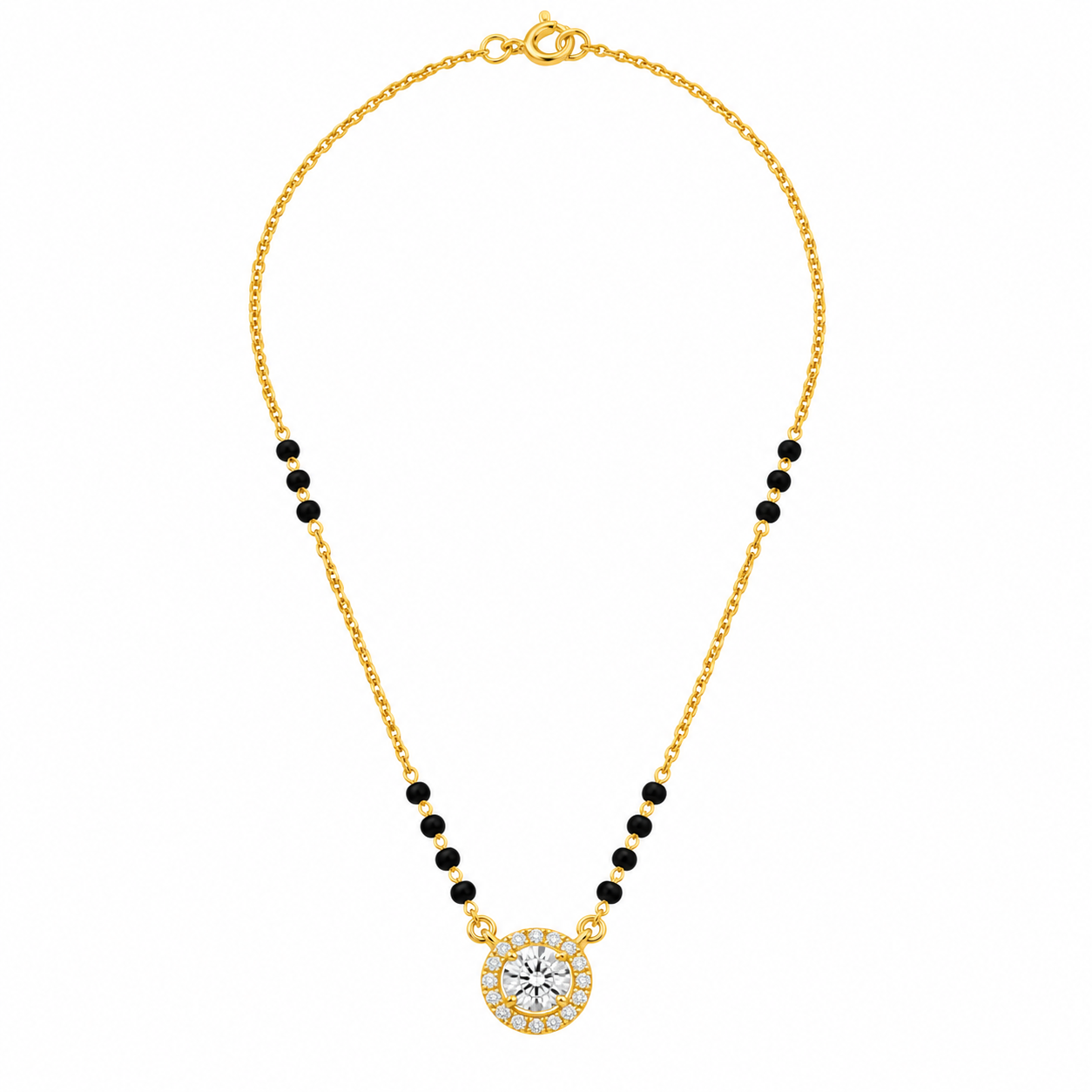9KT Gold Solitaire Halo Diamond Mangalsutra for Women 4