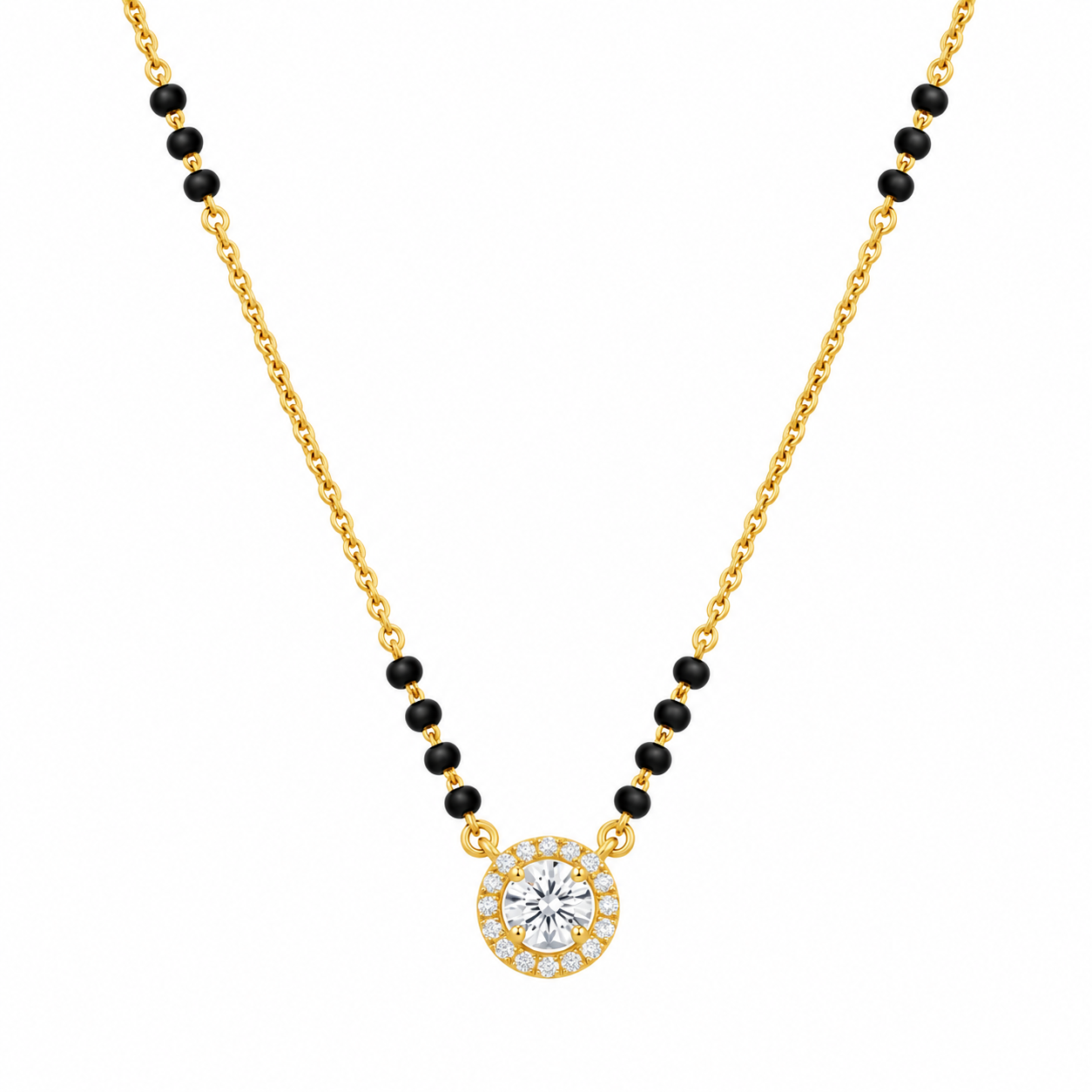 9KT Gold Solitaire Halo Diamond Mangalsutra for Women 5