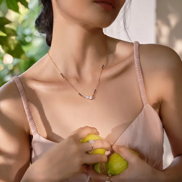 9KT Gold Twin Pear Diamond Mangalsutra for Women 2