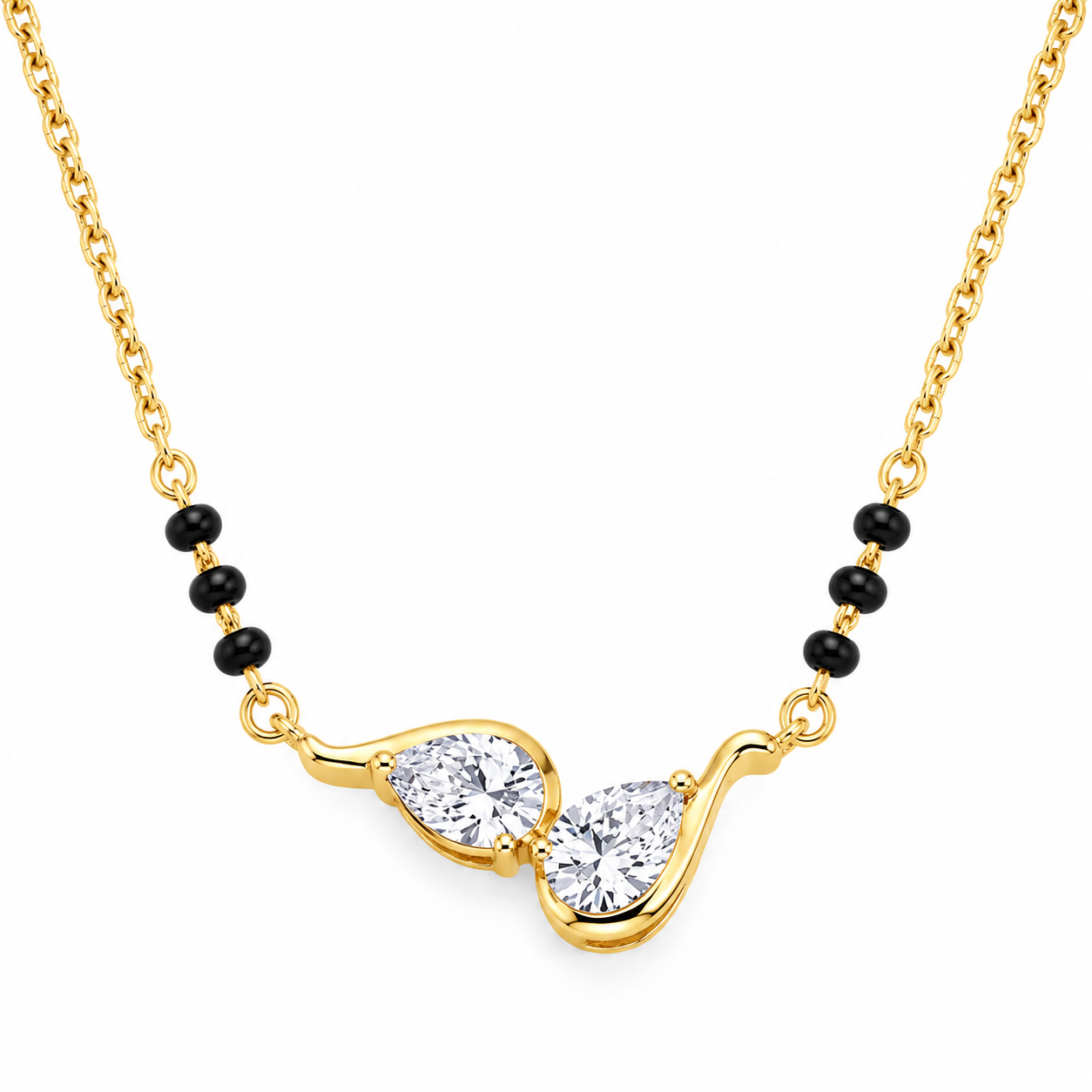 9KT Gold Twin Pear Diamond Mangalsutra for Women 3