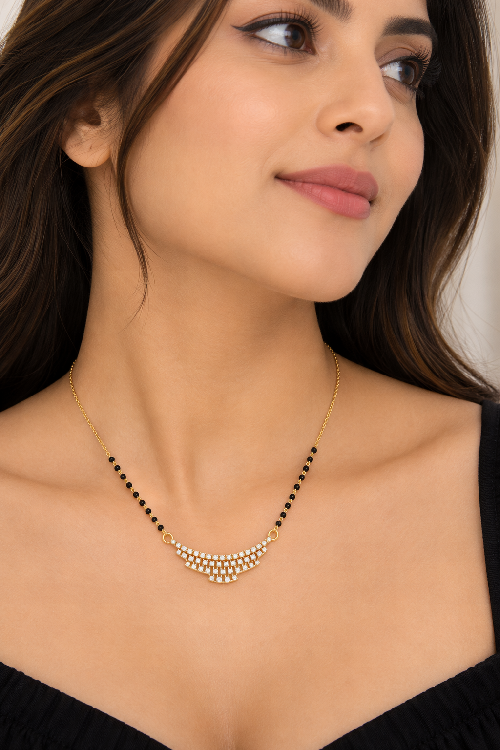 9KT Gold Multi-Row Diamond Mangalsutra for Women 2