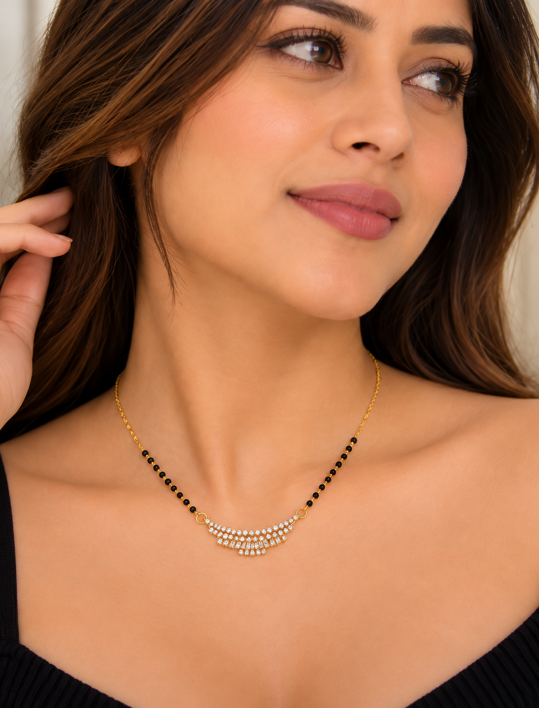 9KT Gold Multi-Row Diamond Mangalsutra for Women 3