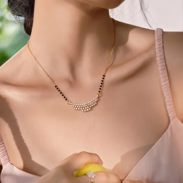 9KT Gold Multi-Row Diamond Mangalsutra for Women 4
