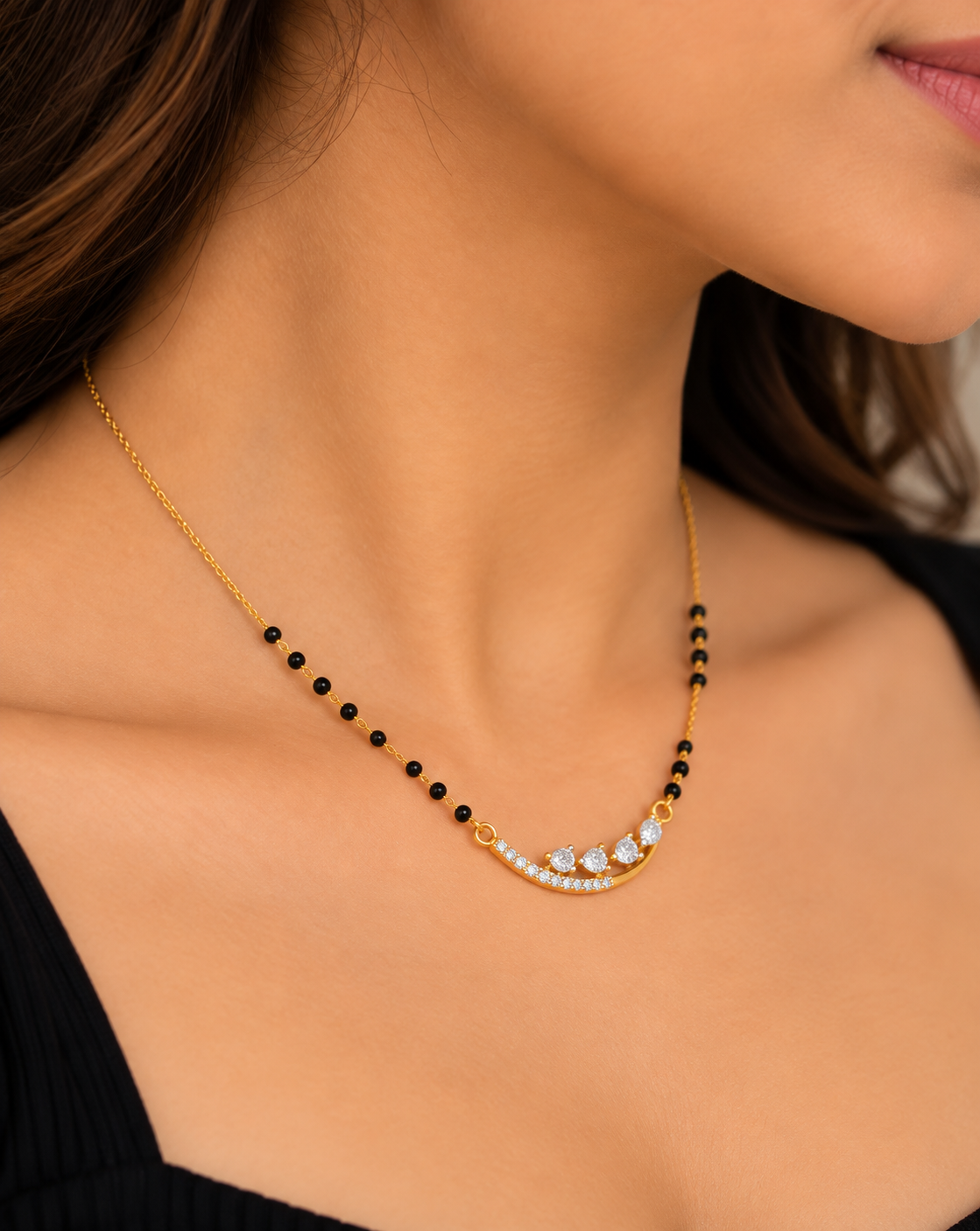 9KT Gold Crescent Diamond Mangalsutra for Women 3