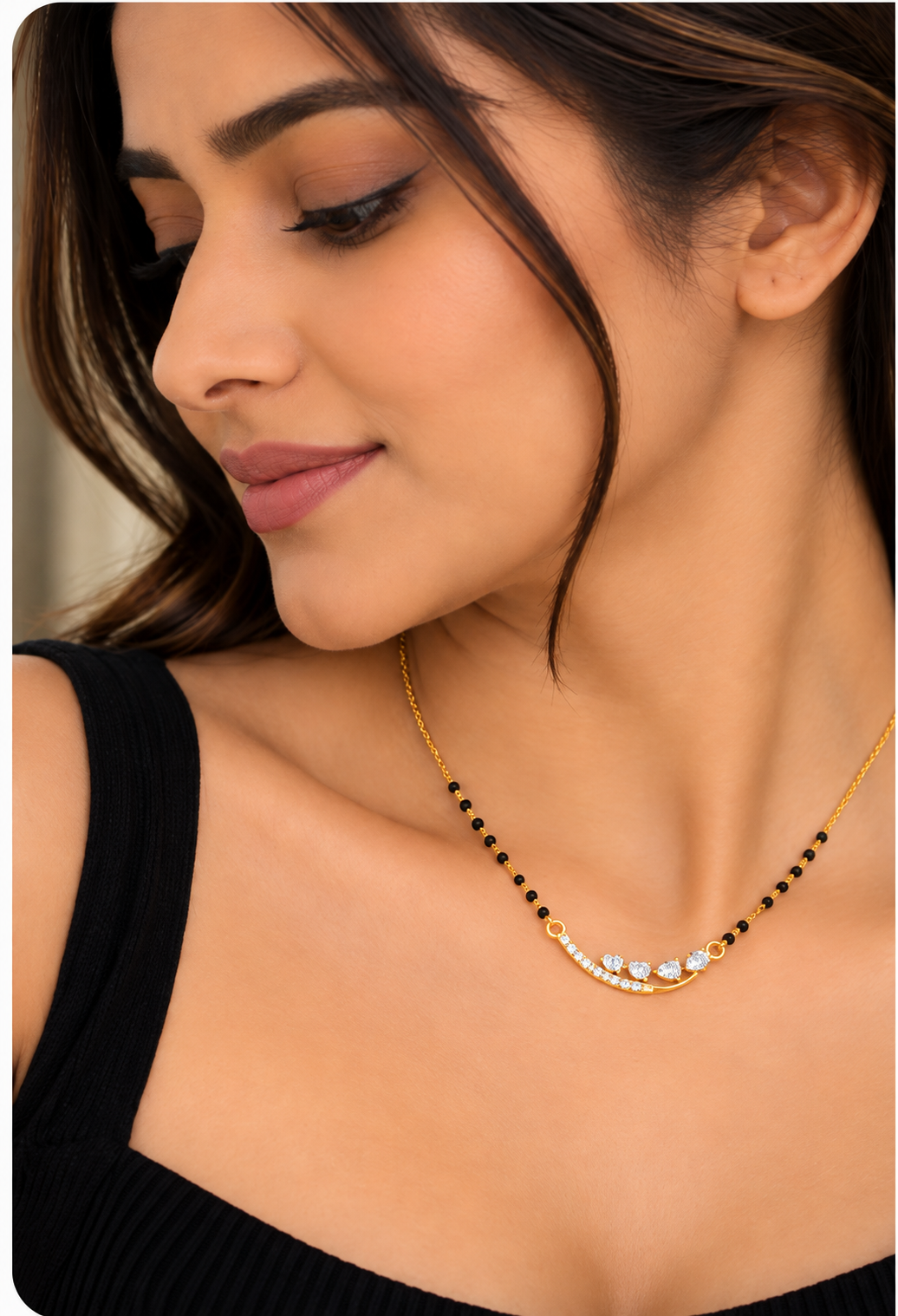 9KT Gold Crescent Diamond Mangalsutra for Women 4
