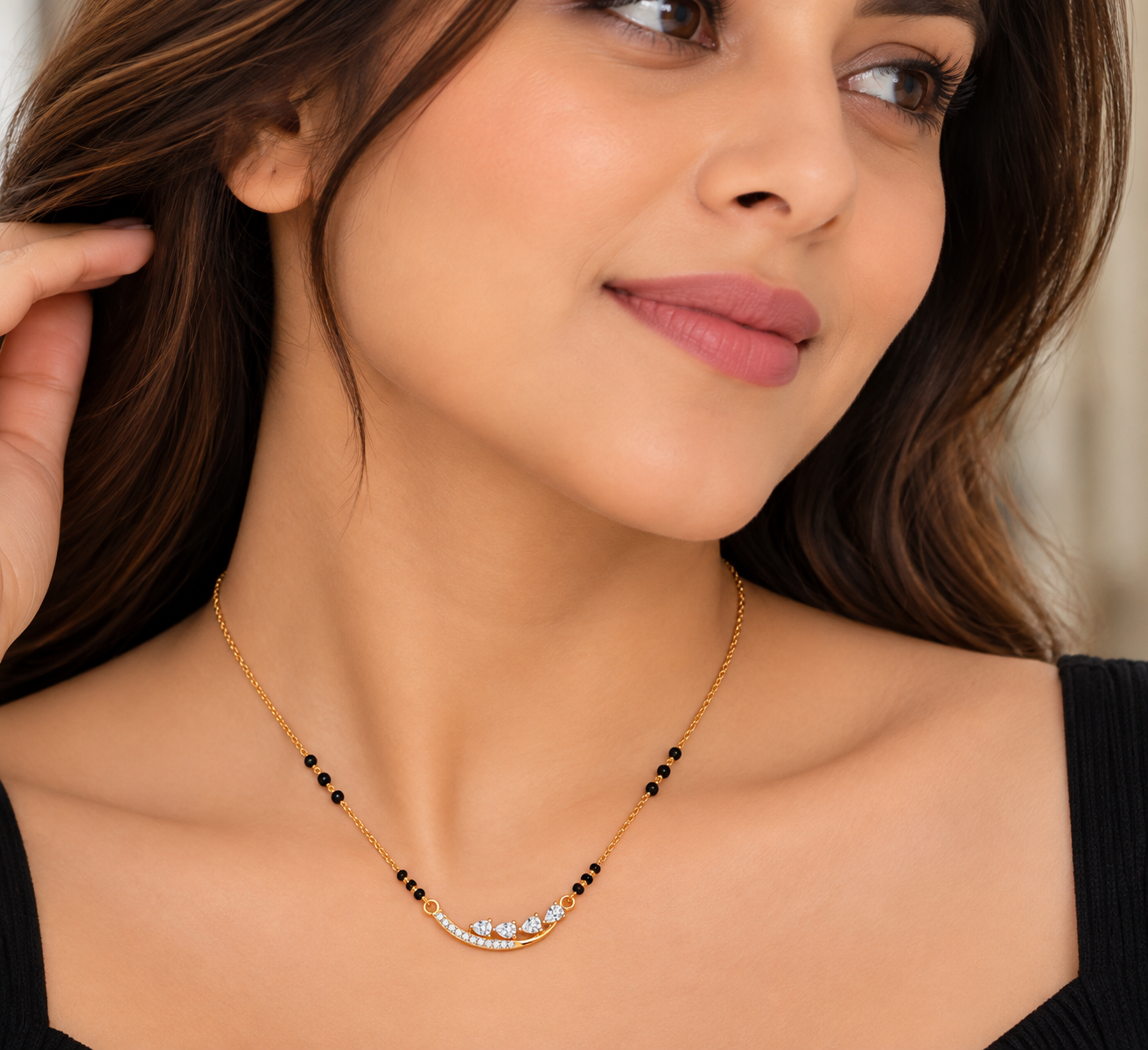 9KT Gold Crescent Diamond Mangalsutra for Women 5