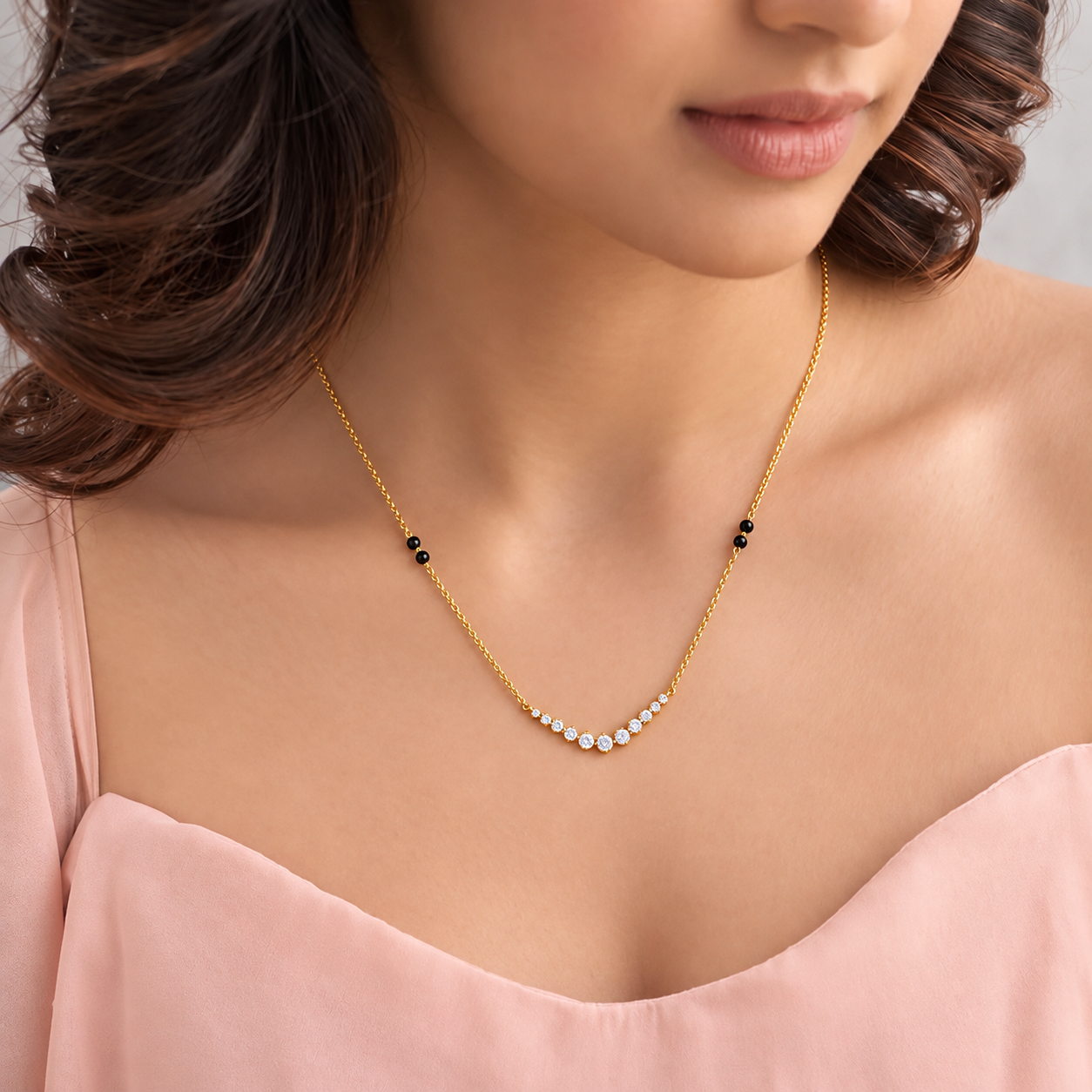 9KT Gold Graduated Round Diamond Mangalsutra for Women 2
