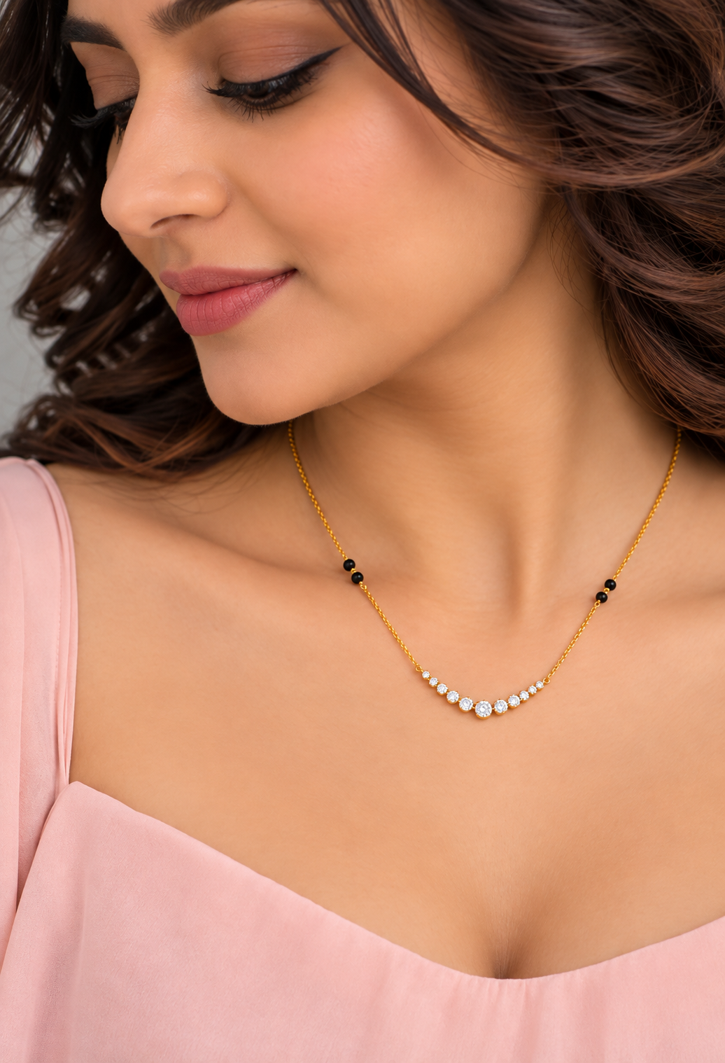 9KT Gold Graduated Round Diamond Mangalsutra for Women 4