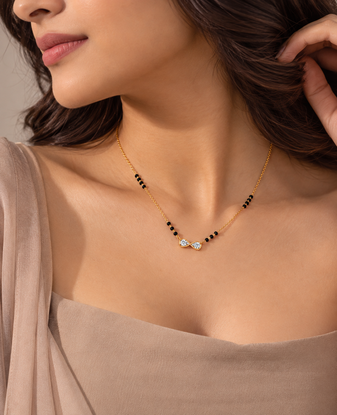 9KT Gold Infinity Pear Diamond Mangalsutra for Women 2