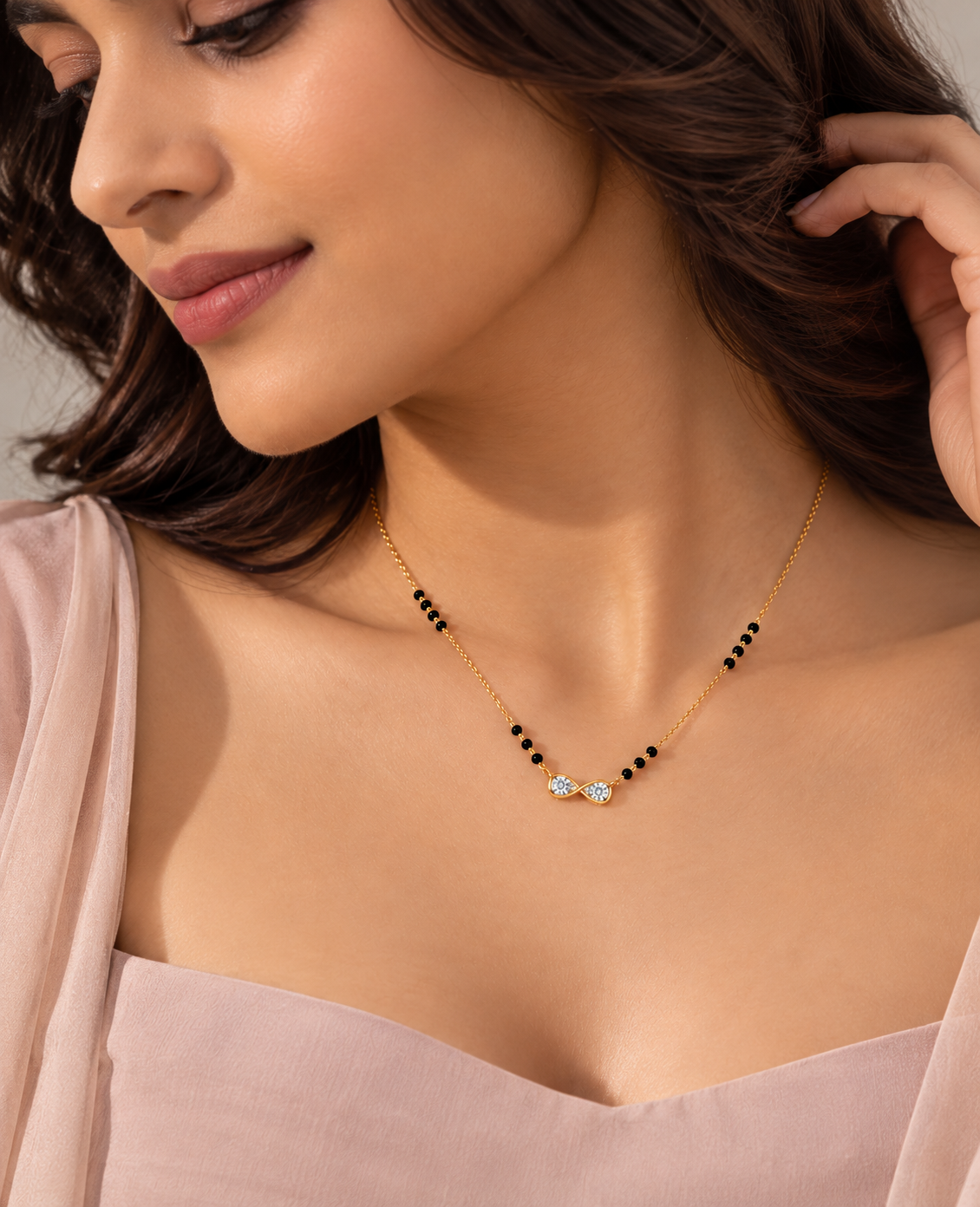 9KT Gold Infinity Pear Diamond Mangalsutra for Women 3