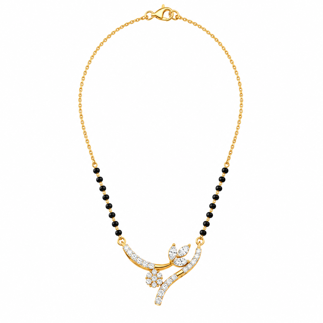 9KT Gold Floral Vine Diamond Mangalsutra for Women 2