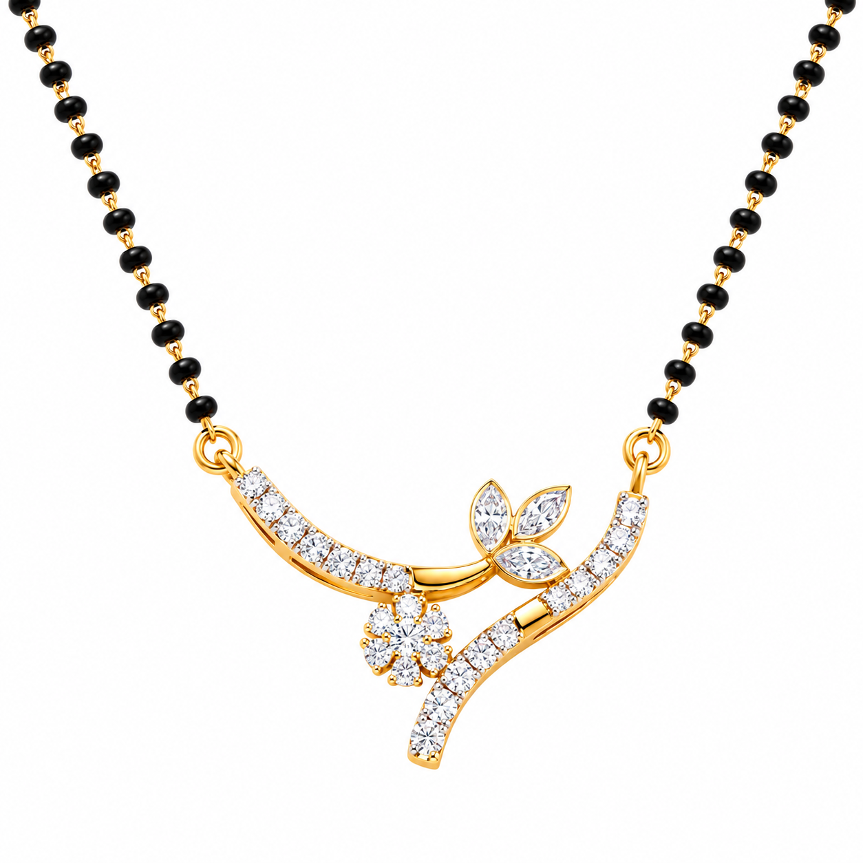 9KT Gold Floral Vine Diamond Mangalsutra for Women 3
