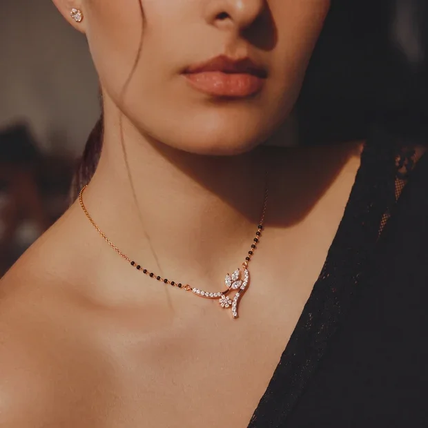 9KT Gold Floral Vine Diamond Mangalsutra for Women 5