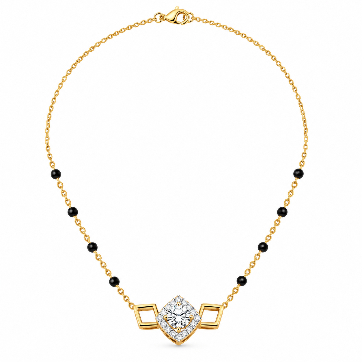 9KT Gold Geometric Halo Diamond Mangalsutra for Women 3