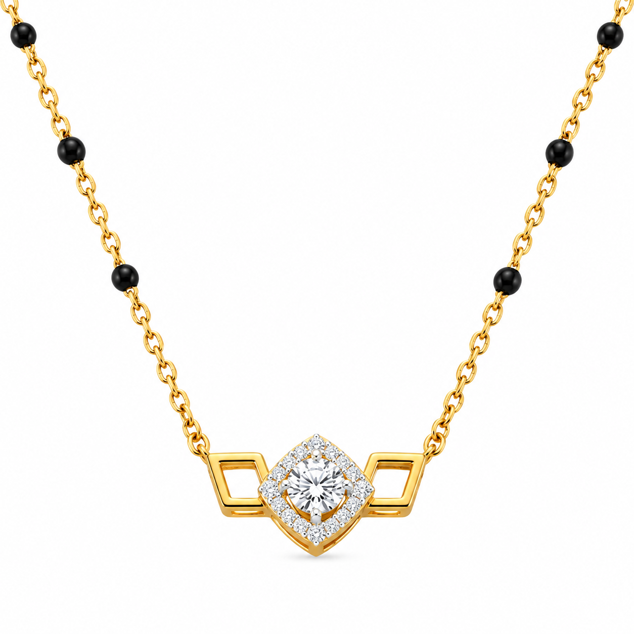 9KT Gold Geometric Halo Diamond Mangalsutra for Women 5