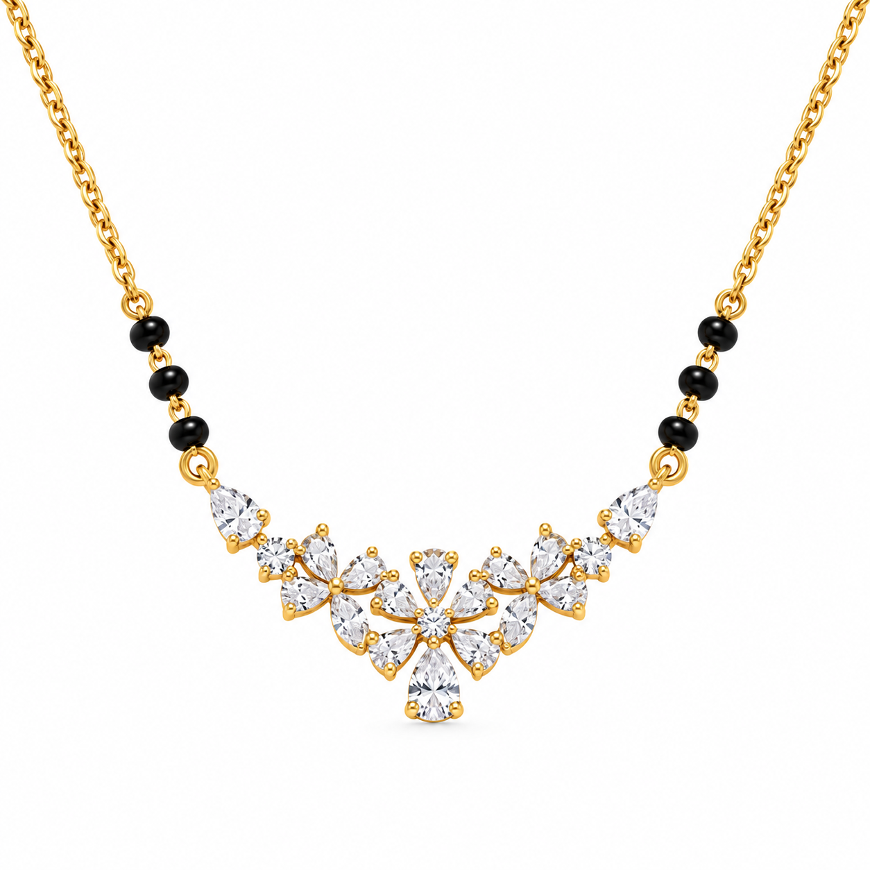 9KT Gold Floral Pear & Marquise Diamond Mangalsutra 5