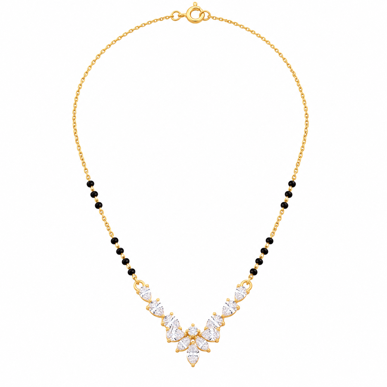9KT Gold Floral Marquise Diamond Mangalsutra for Women 3