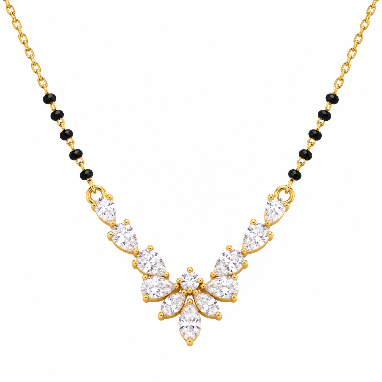 9KT Gold Floral Marquise Diamond Mangalsutra for Women 5