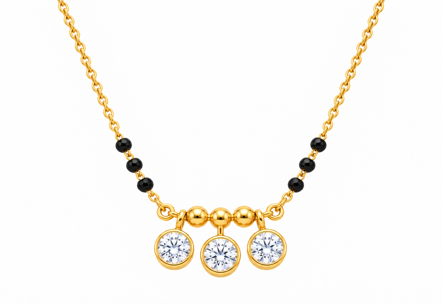 9KT Gold Three-Stone Solitaire Charm Mangalsutra for Women 4