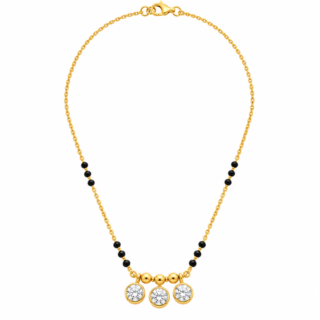 9KT Gold Three-Stone Solitaire Charm Mangalsutra for Women 5