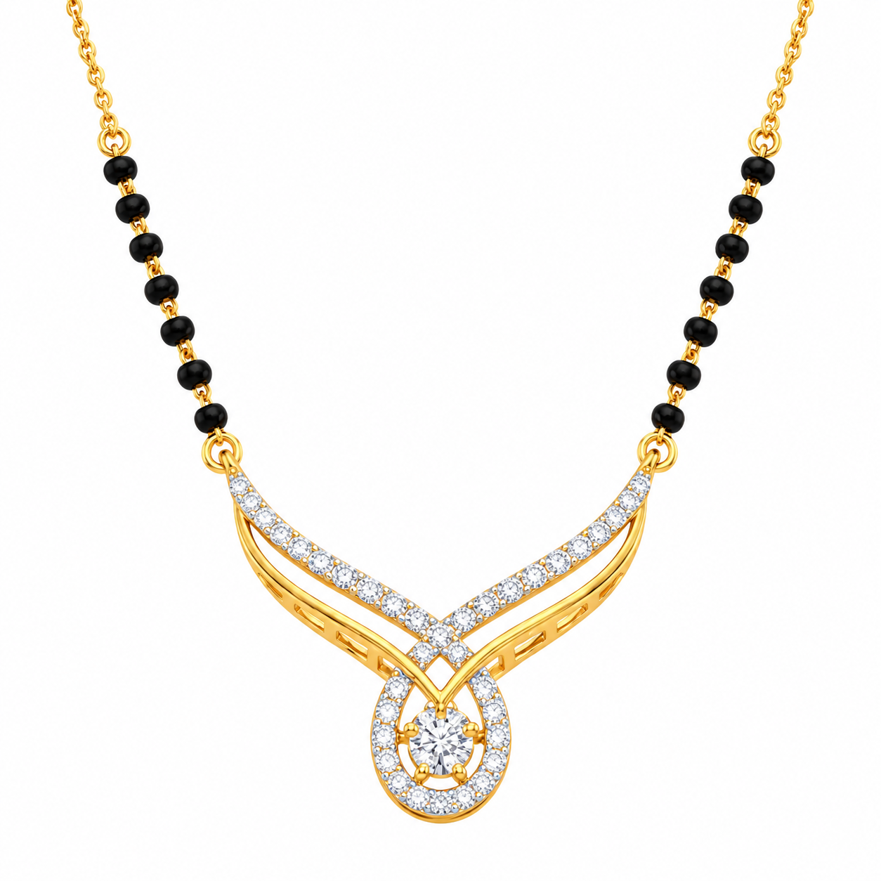 9KT Gold Winged Diamond Halo Cluster Mangalsutra for Women 2