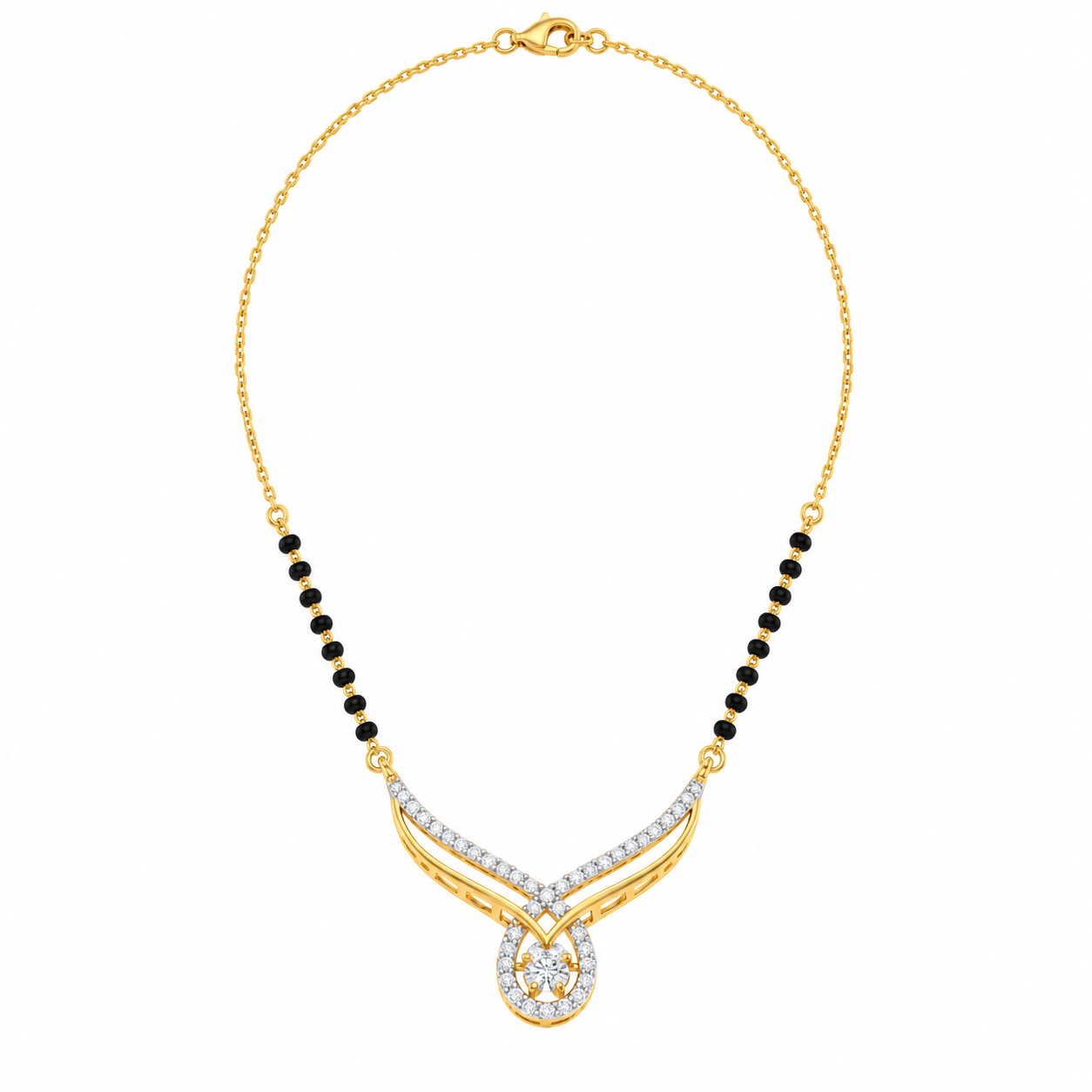 9KT Gold Winged Diamond Halo Cluster Mangalsutra for Women 3