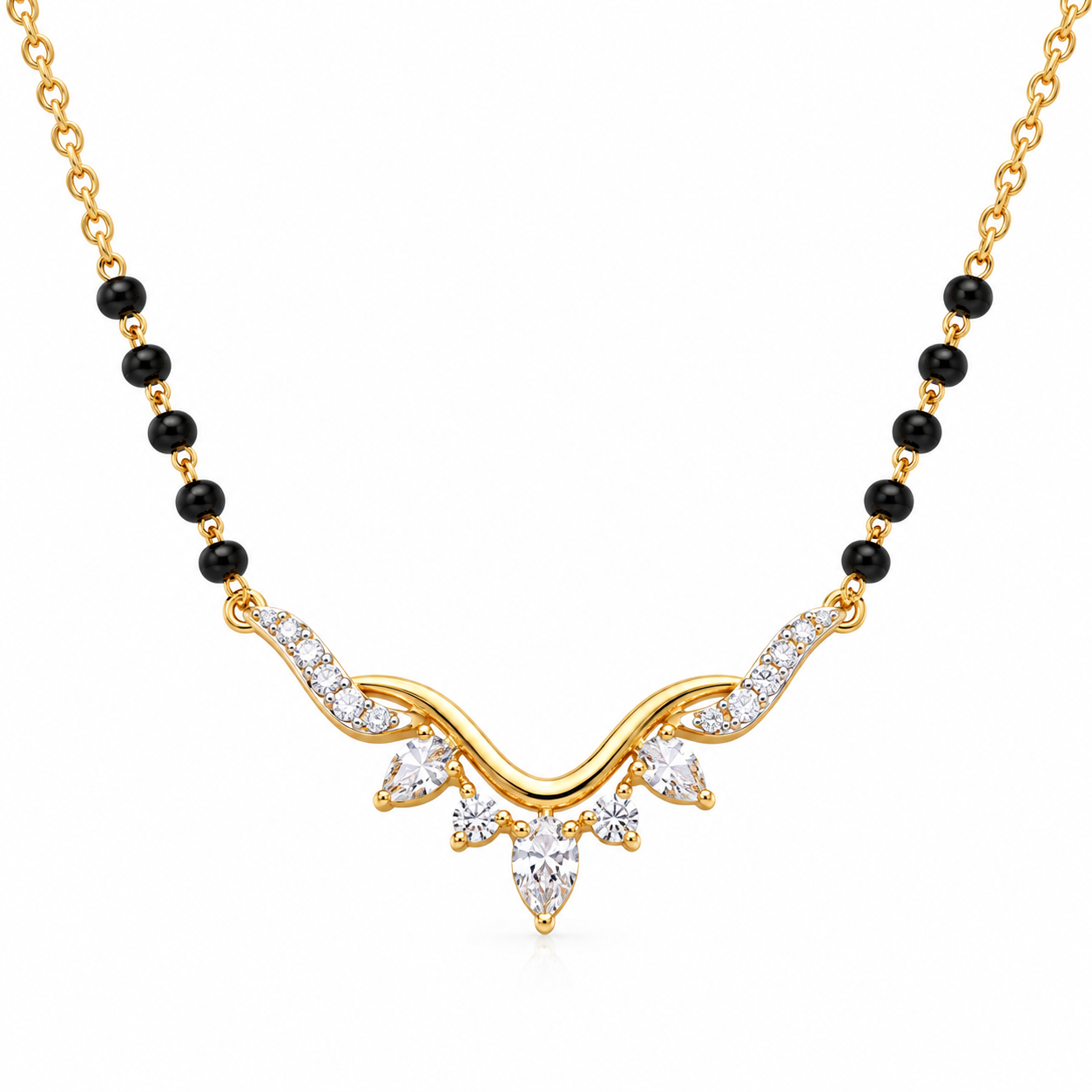 9KT Gold Chevron Diamond Tiara Mangalsutra for Women 3