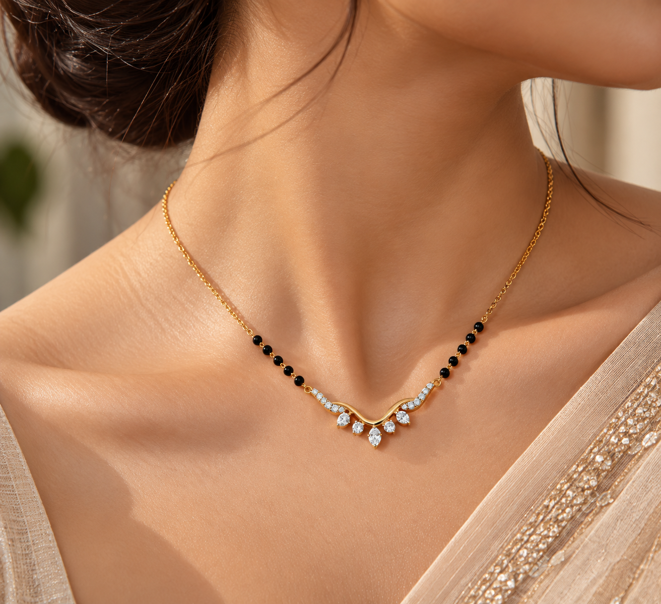 9KT Gold Chevron Diamond Tiara Mangalsutra for Women 5