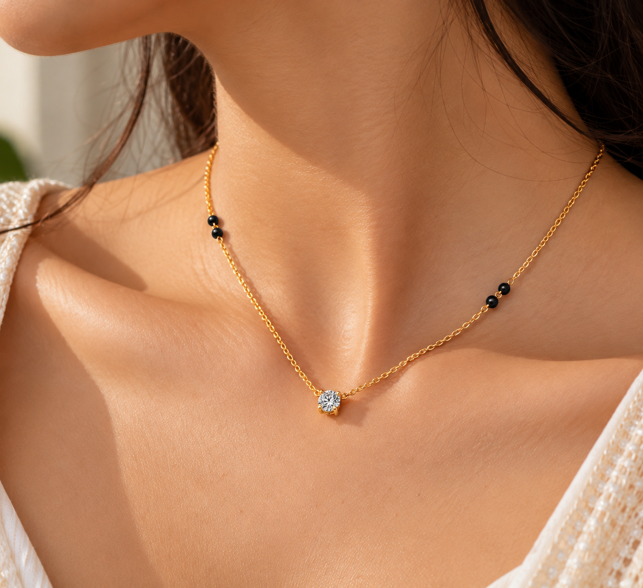 9KT Gold Solitaire Diamond Mangalsutra for Women 2