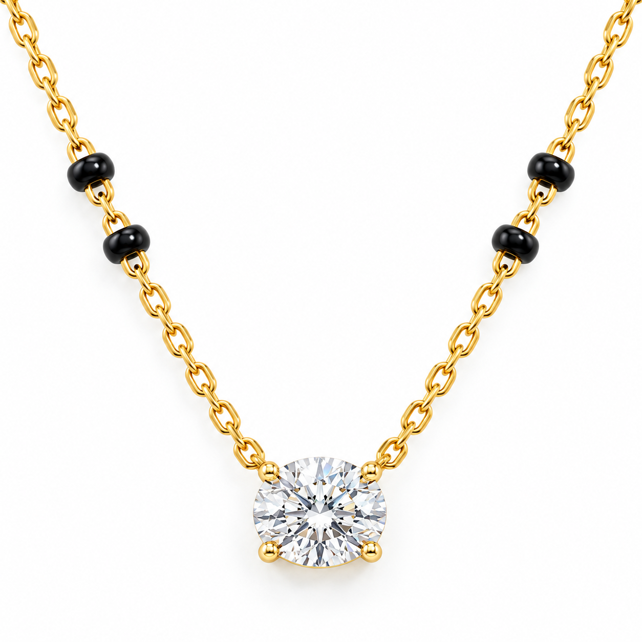 9KT Gold Oval Solitaire Diamond Mangalsutra for Women 3