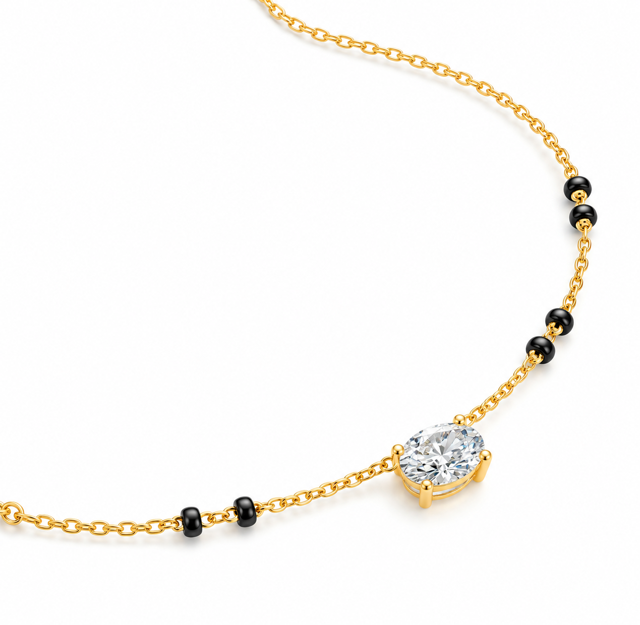 9KT Gold Oval Solitaire Diamond Mangalsutra for Women 4
