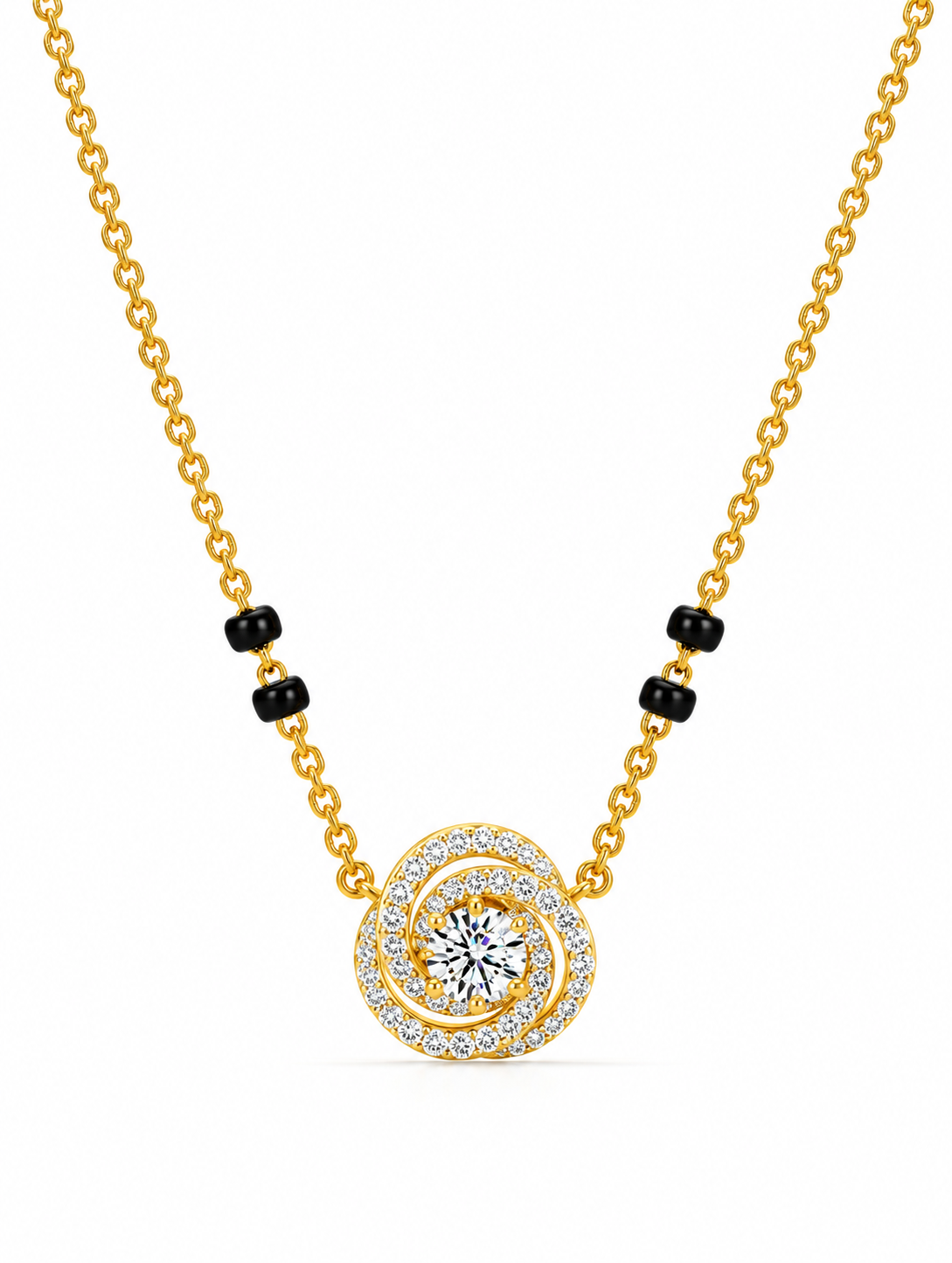 9KT Gold Swirl Solitaire Mangalsutra for Women 2