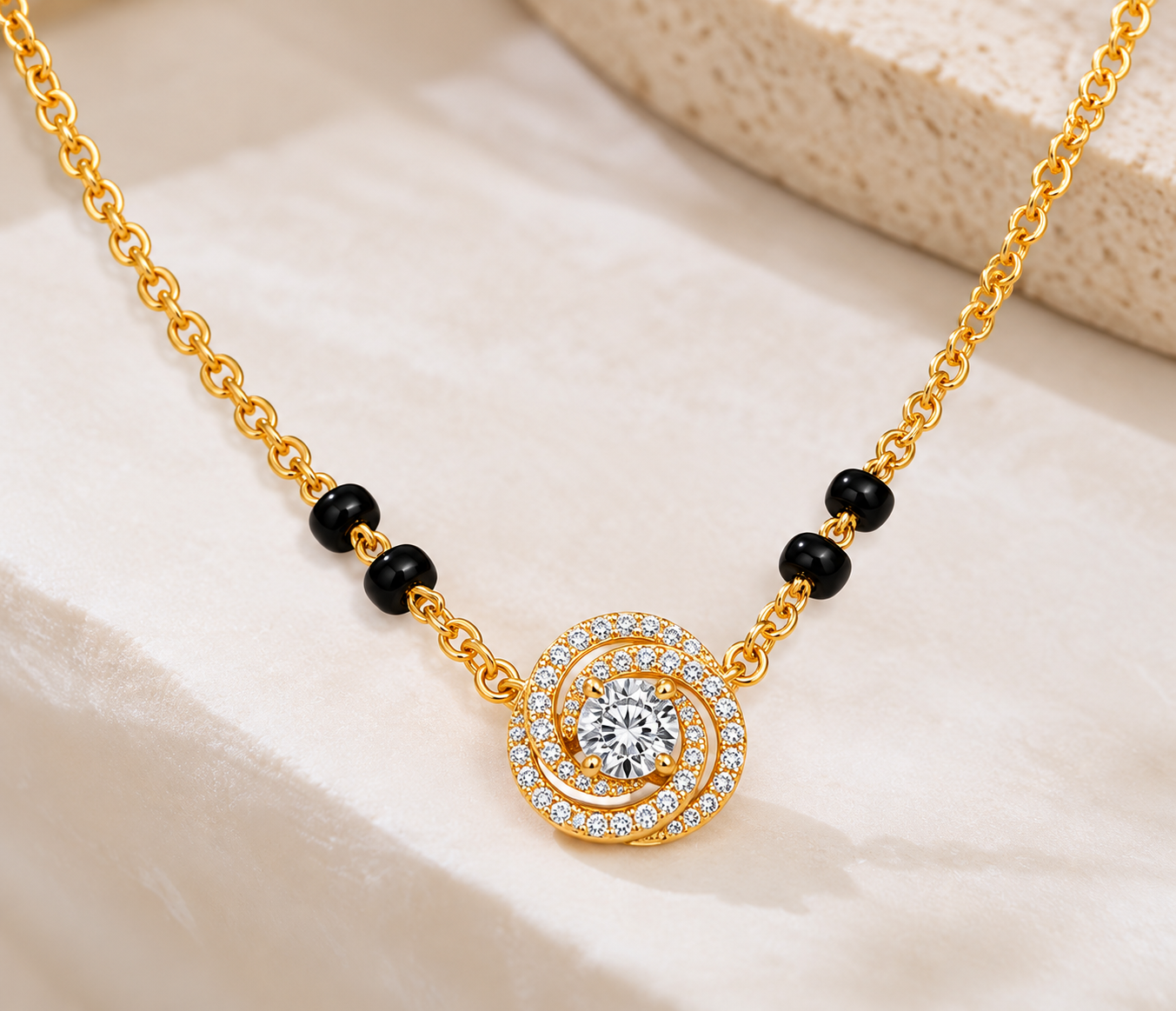 9KT Gold Swirl Solitaire Mangalsutra for Women 4