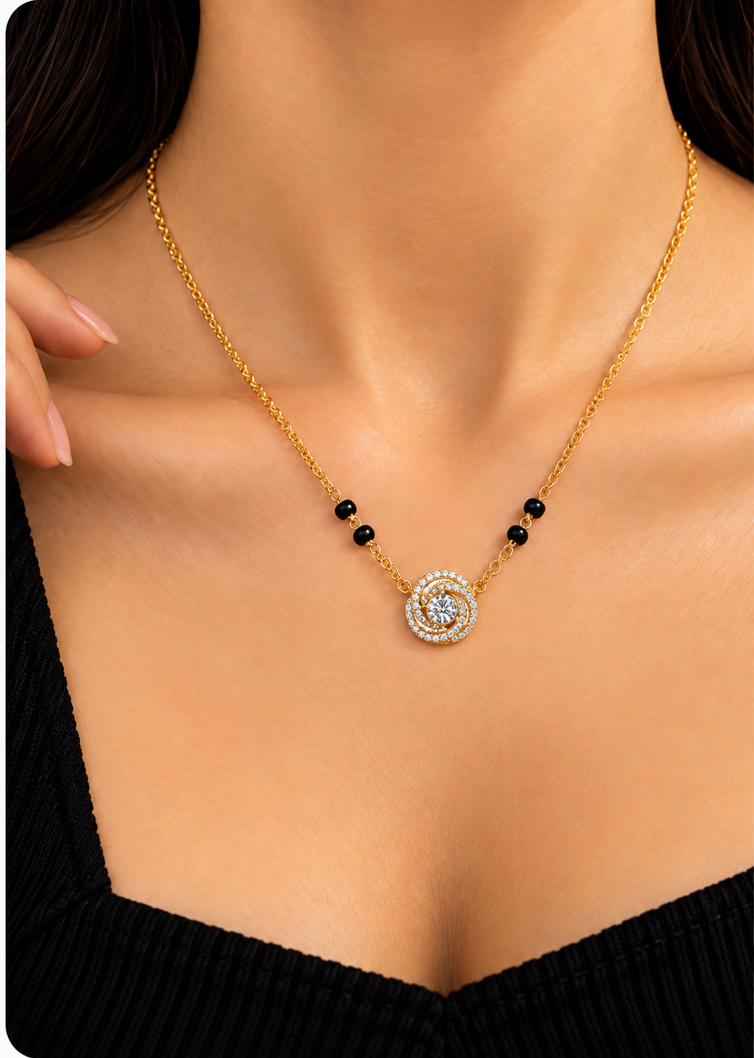 9KT Gold Swirl Solitaire Mangalsutra for Women 5