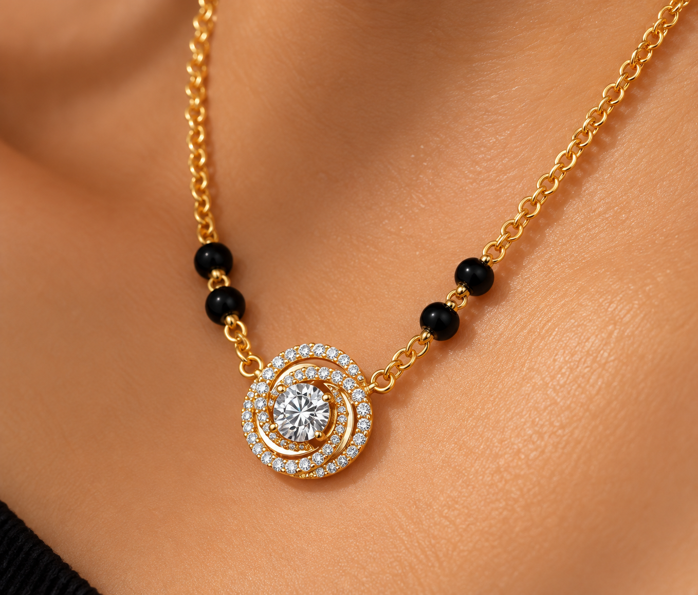 9KT Gold Swirl Solitaire Mangalsutra for Women 6