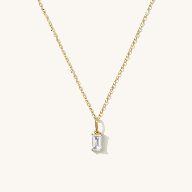 White Korean Baguette Necklace - 9k Solid Gold